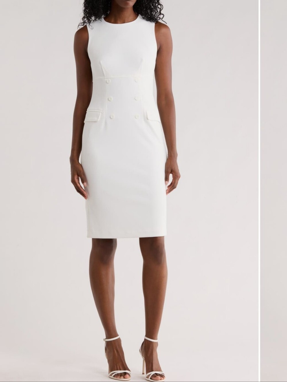 Calvin Klein Size 12 White Sleeveless Button Sheath Dress Msrp $149